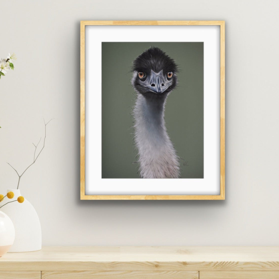 Ed The Emu Original artwork framed on wall