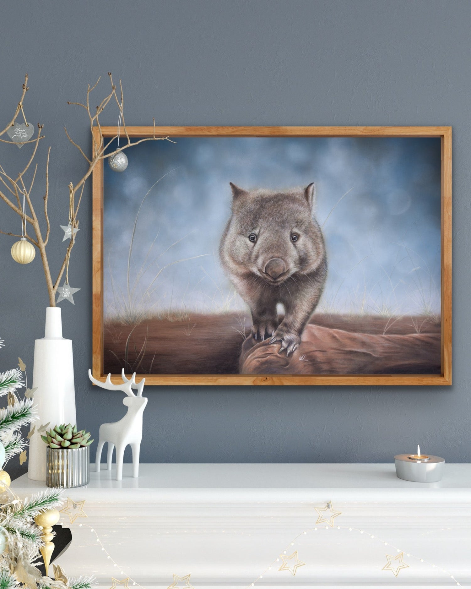 Wally the wombat framed artwork displayed on wall