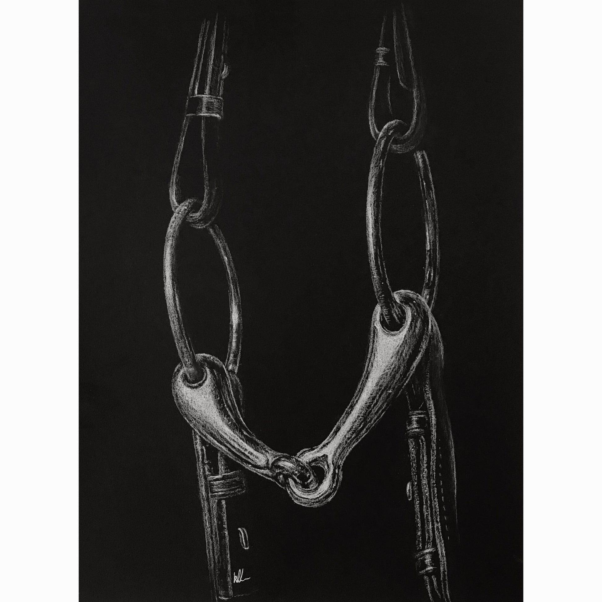 artwork of snaffle bit on bridle with reins hanging down