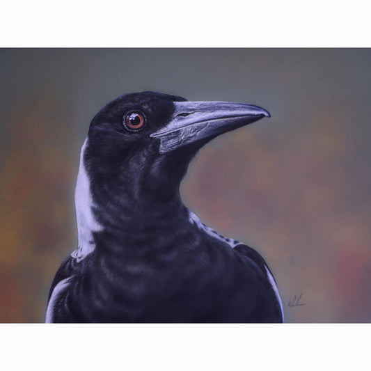 Artistic depiction of a magpie with a blurred background