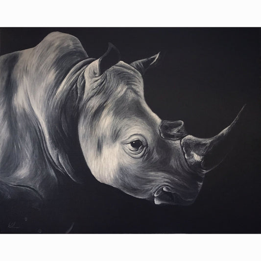 Artistic depiction of a rhinoceros on a black background