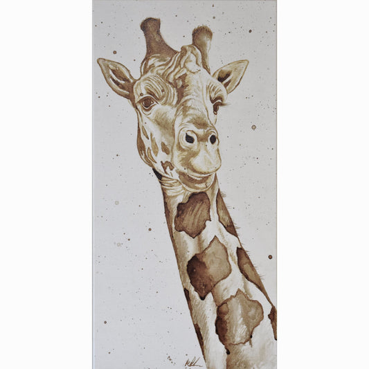 Artistic depiction of a giraffe on a textured background