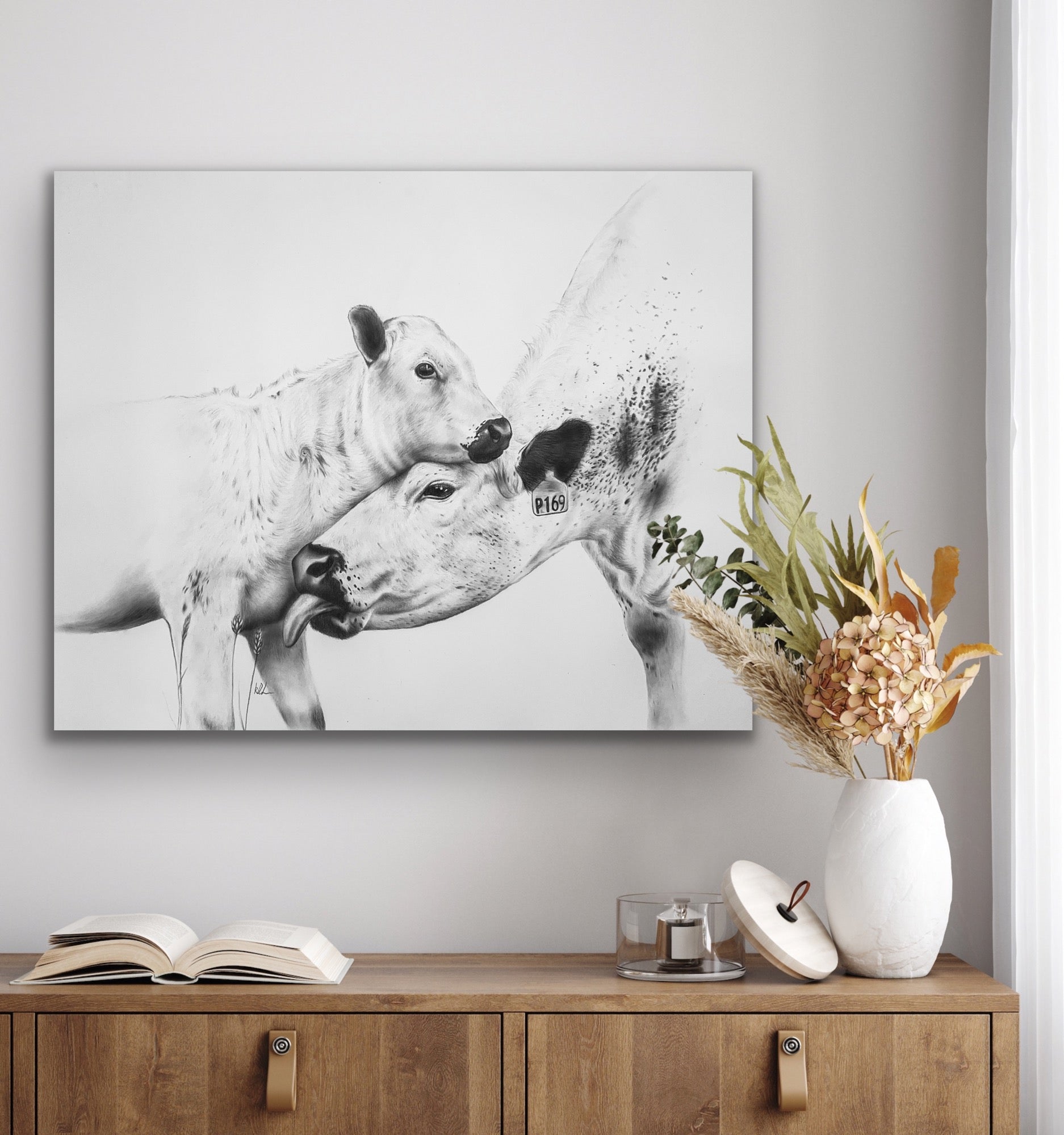 mums kiss stretched canvas print on wall