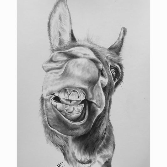 donkey with muzzle forward smiling artwork