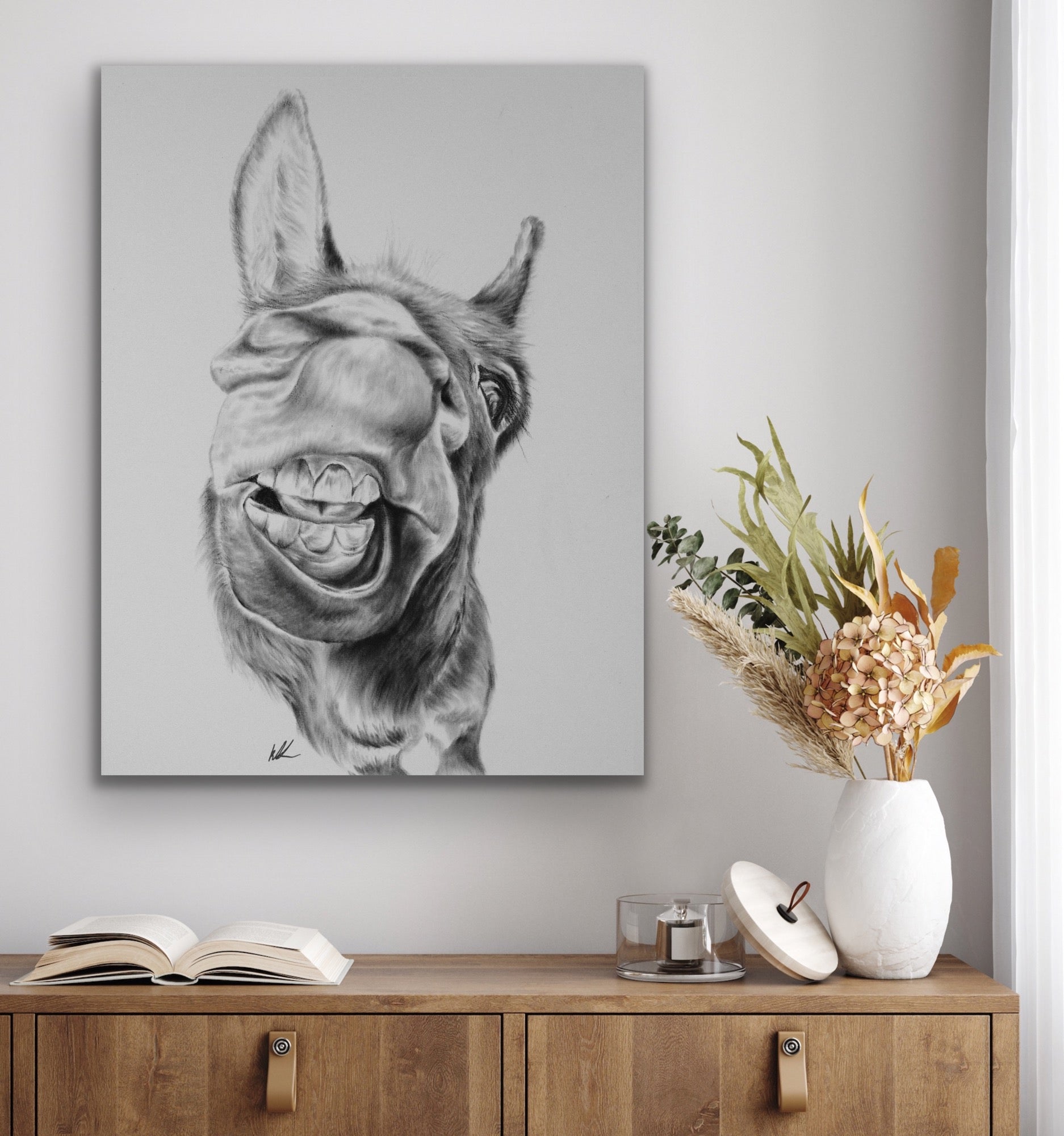 smile stretched canvas print on wall