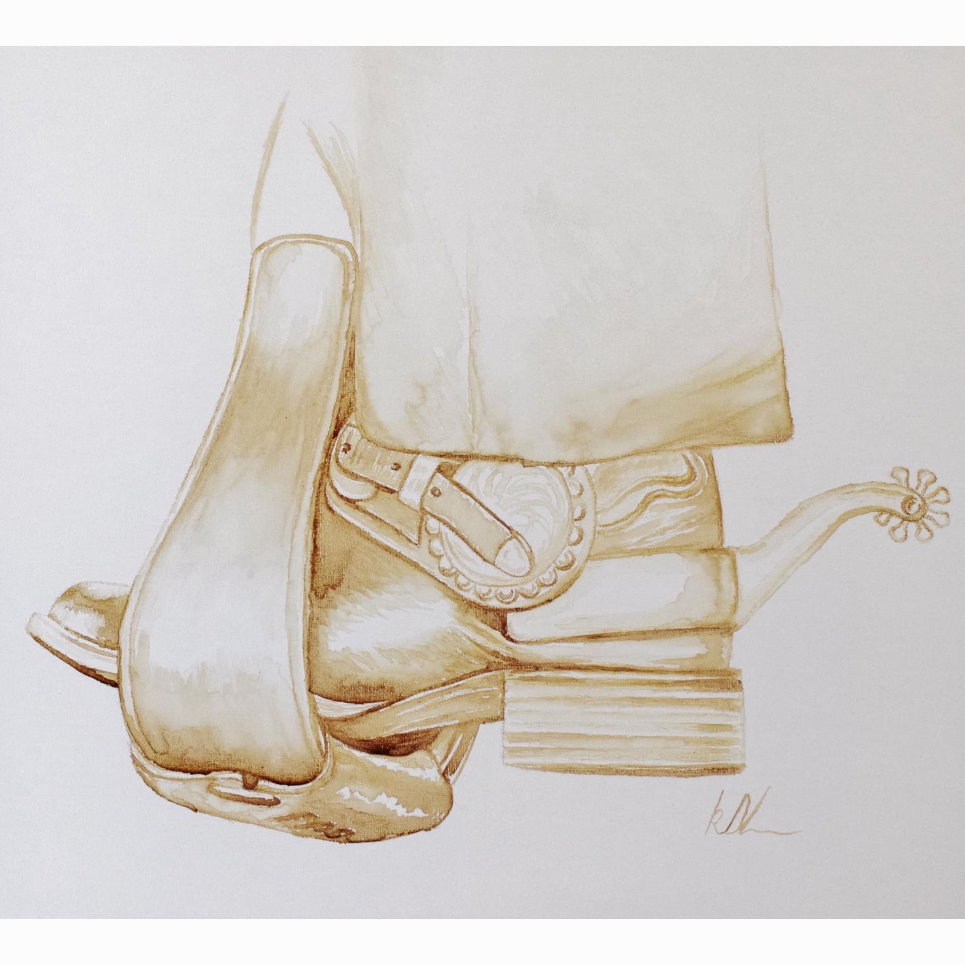 western stirrup showing boot with spur