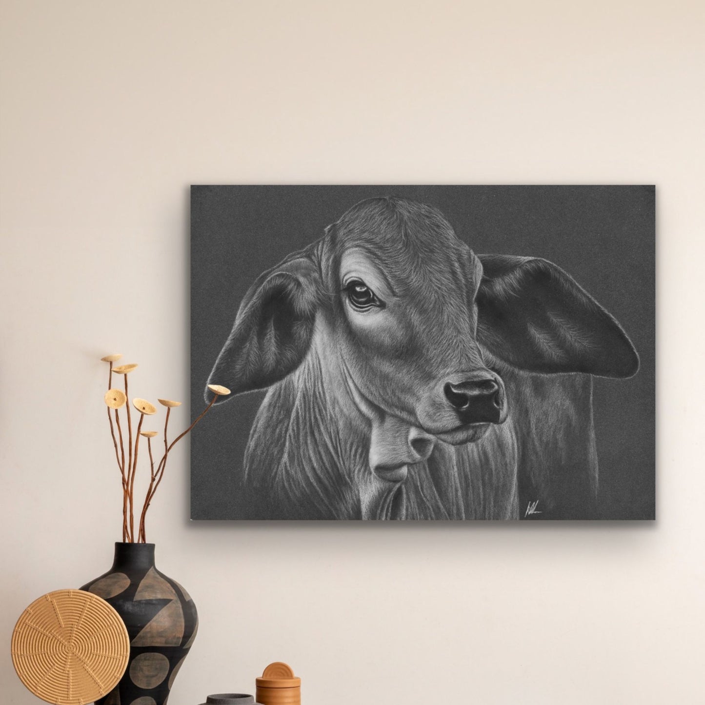 wrinkly grass puppy stretched canvas on wall