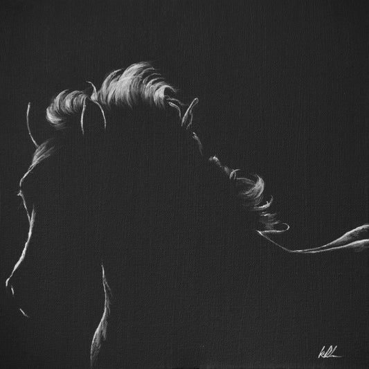 horse headshot with flowing mane dark silhouette artwork