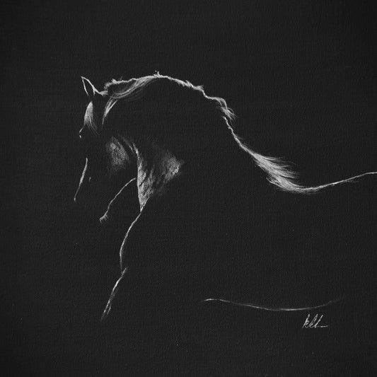 black and white artwork of horse side profile