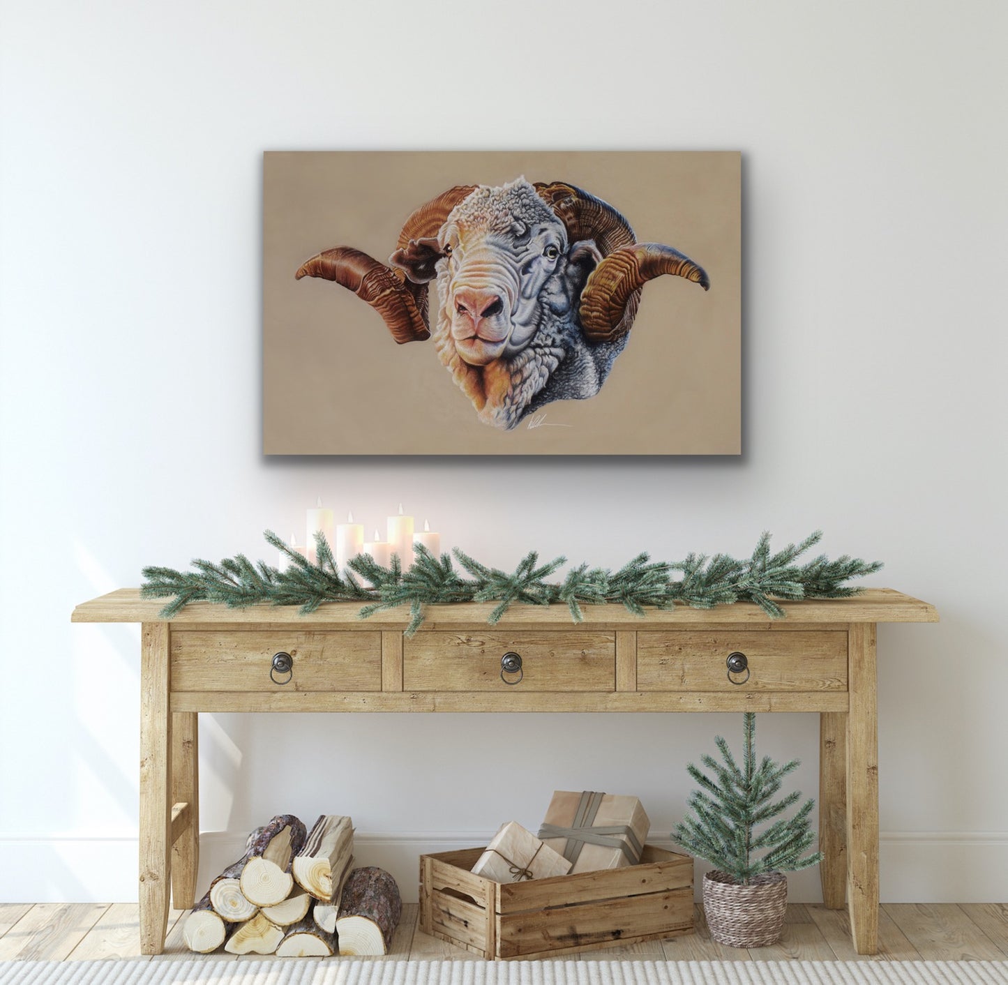 Hay runner ram Stretched canvas print