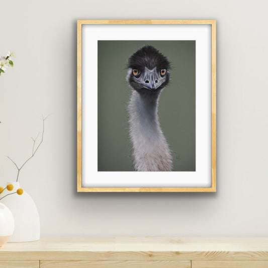 Ed The Emu Original artwork framed on wall