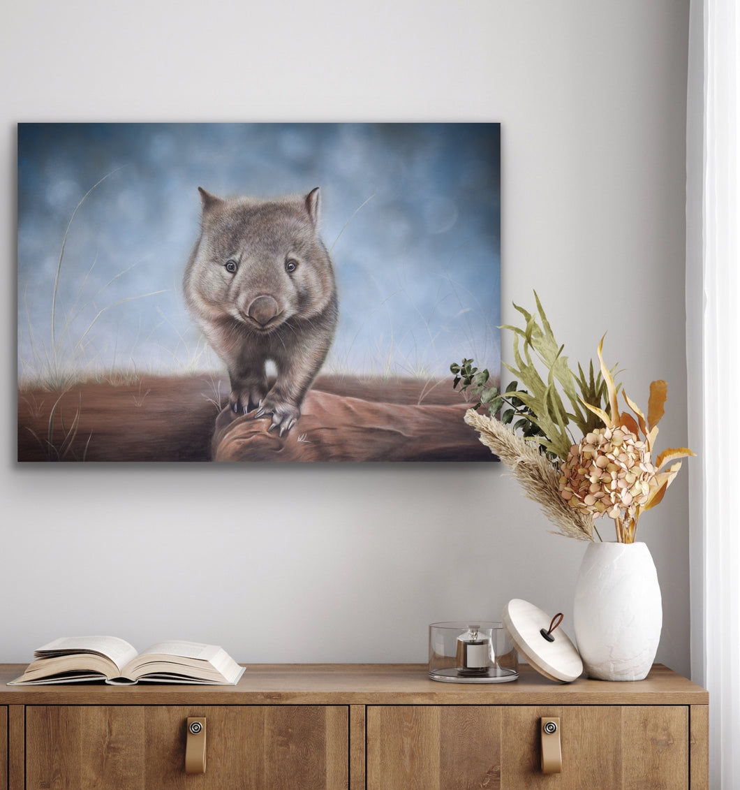 Wally wombat stretched canvas